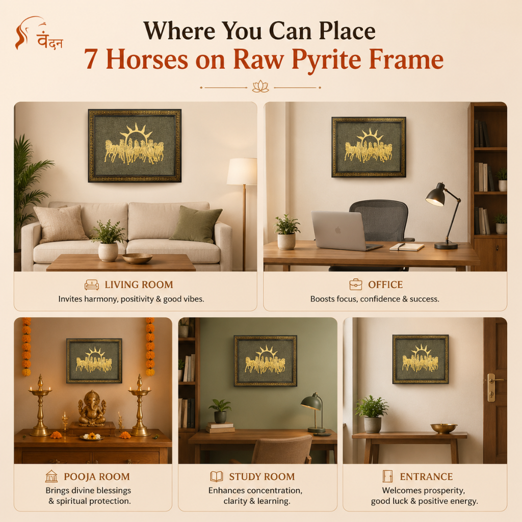 7 Horses on Raw Pyrite Frame